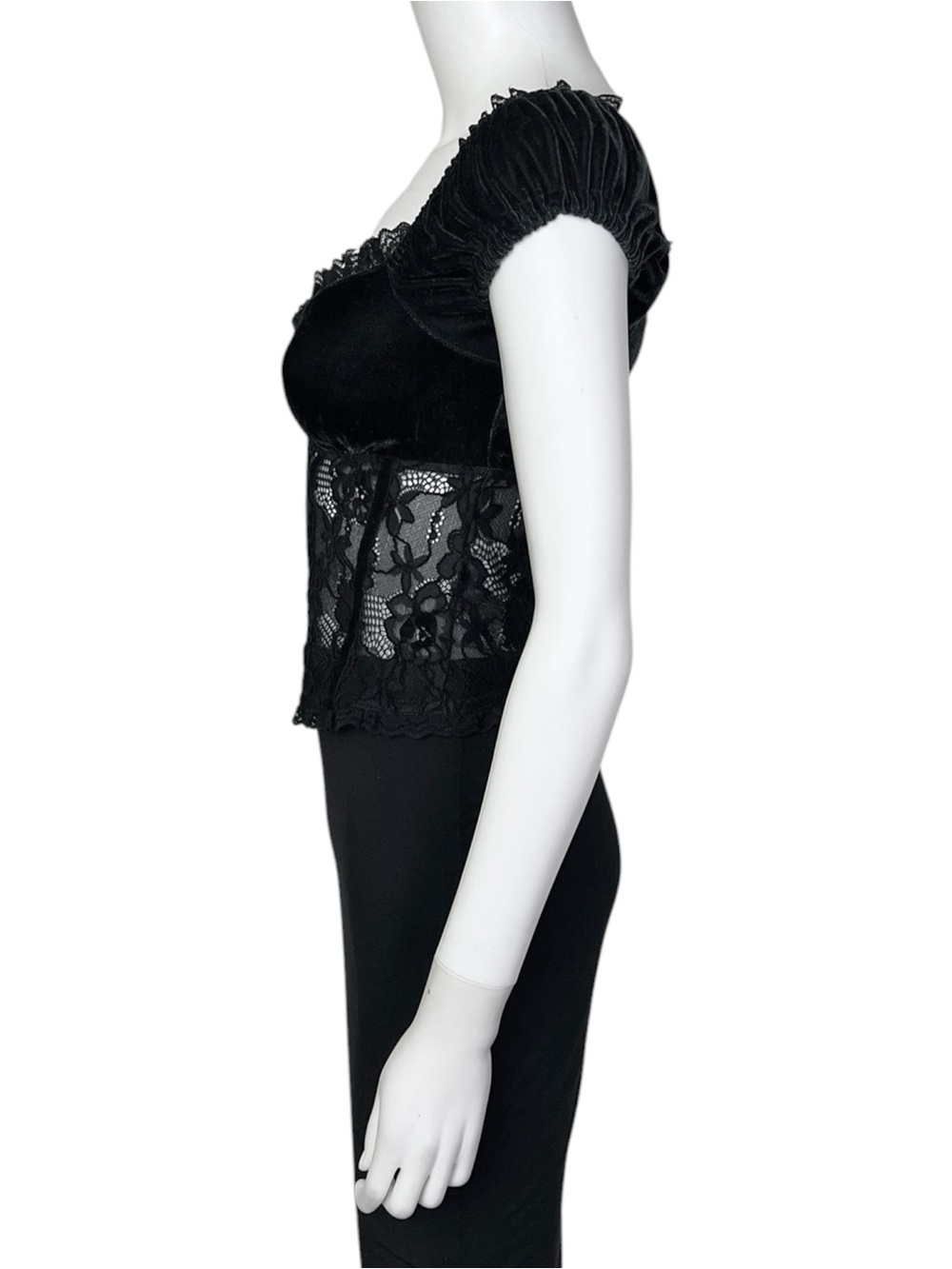 UO Kimchi Blue Elvira Velvet & Lace Puff Sleeve Blouse in Black - NWT sz Small - Picture 6 of 10